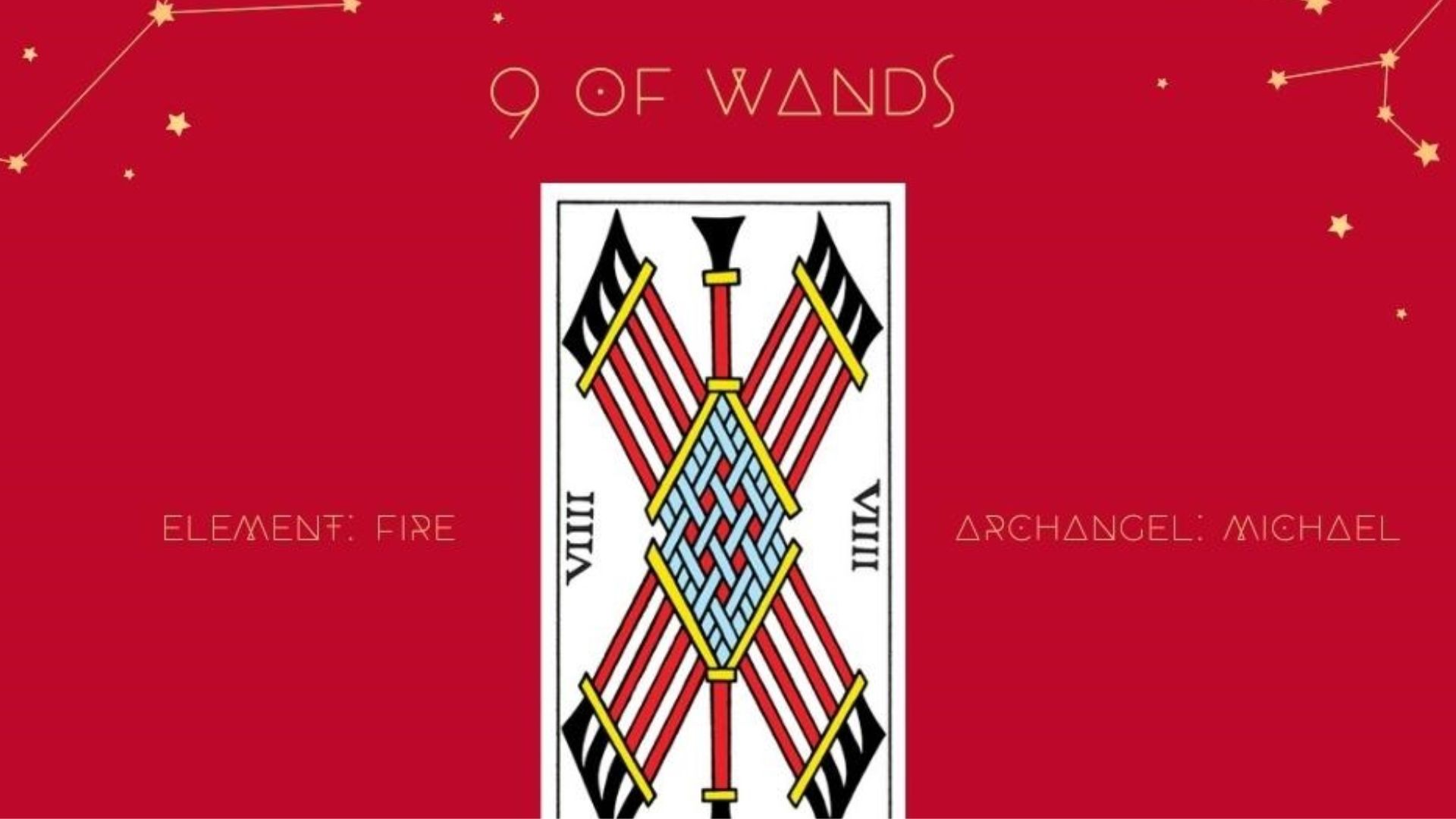 9 of Wands Tarot Card In Red Background