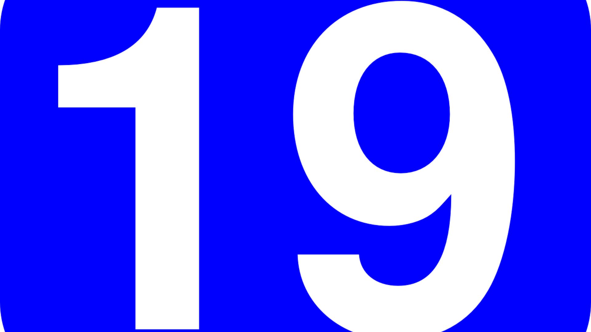 Number 19 In Blue Color