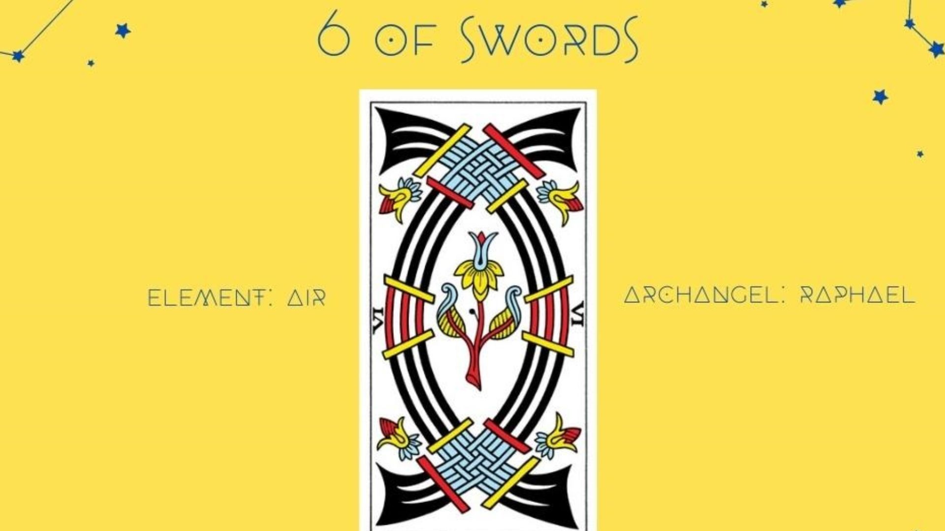 6 Of Swords Tarot Card In Yellow Background