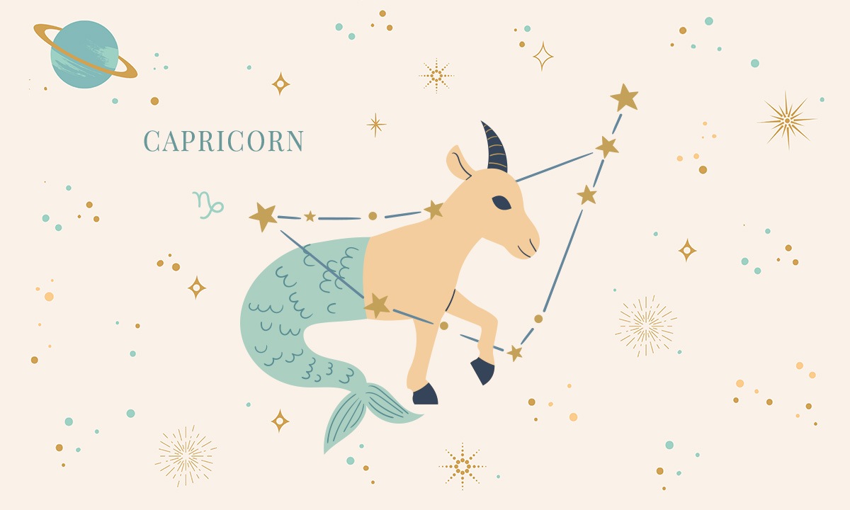 Capricorn zodiac sign symbol, constellation, and a sea goat