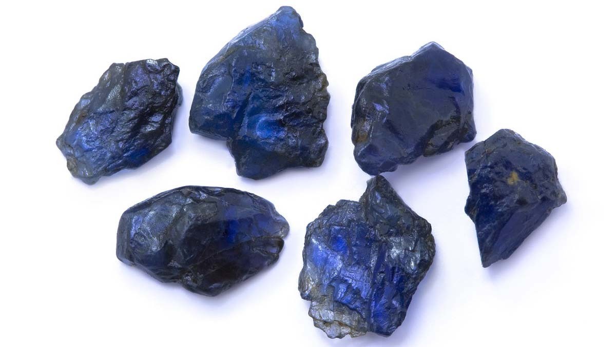 Some raw crystals of blue sapphire