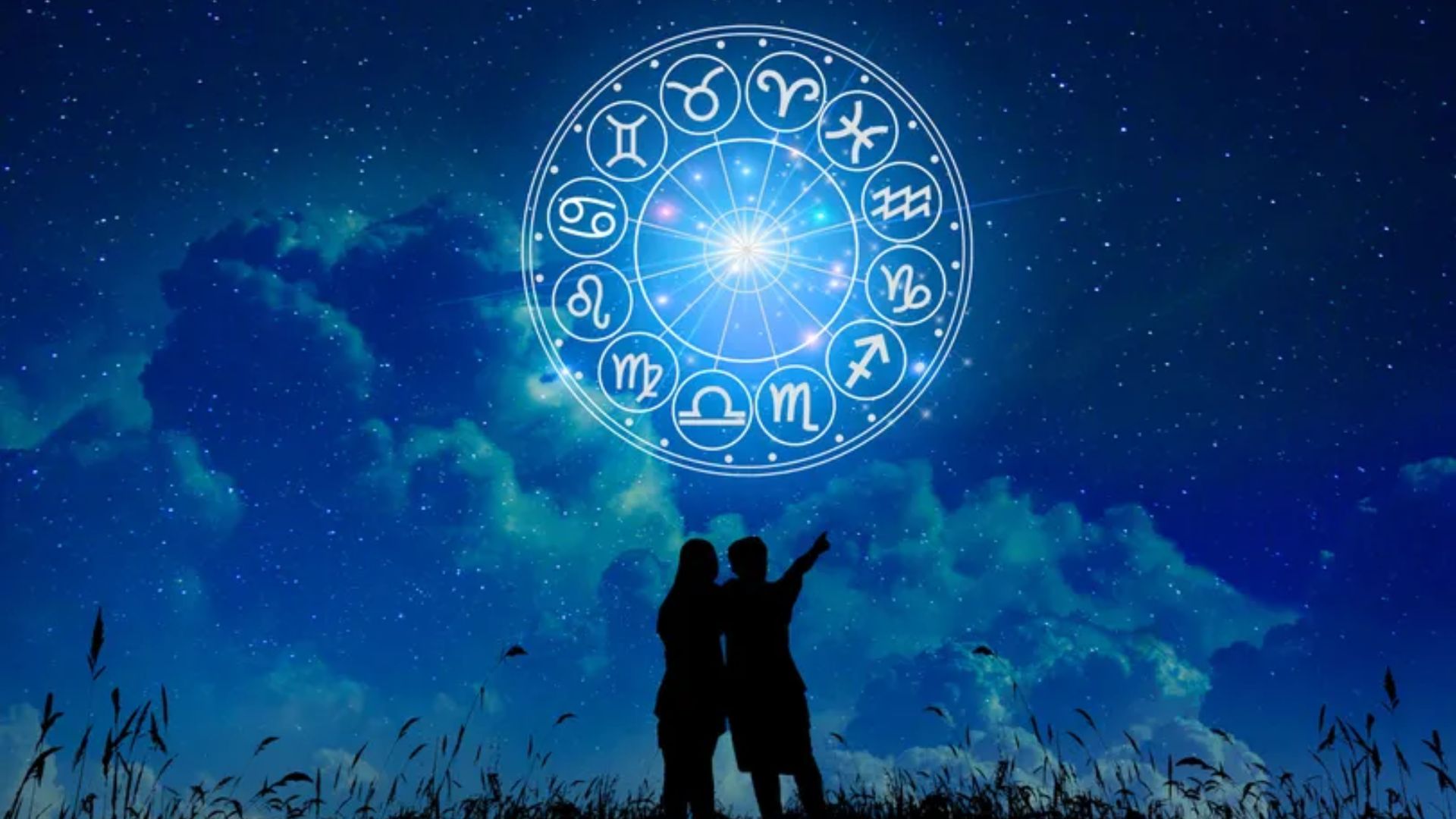 Couple Looking At Zodiac Signs In Sky