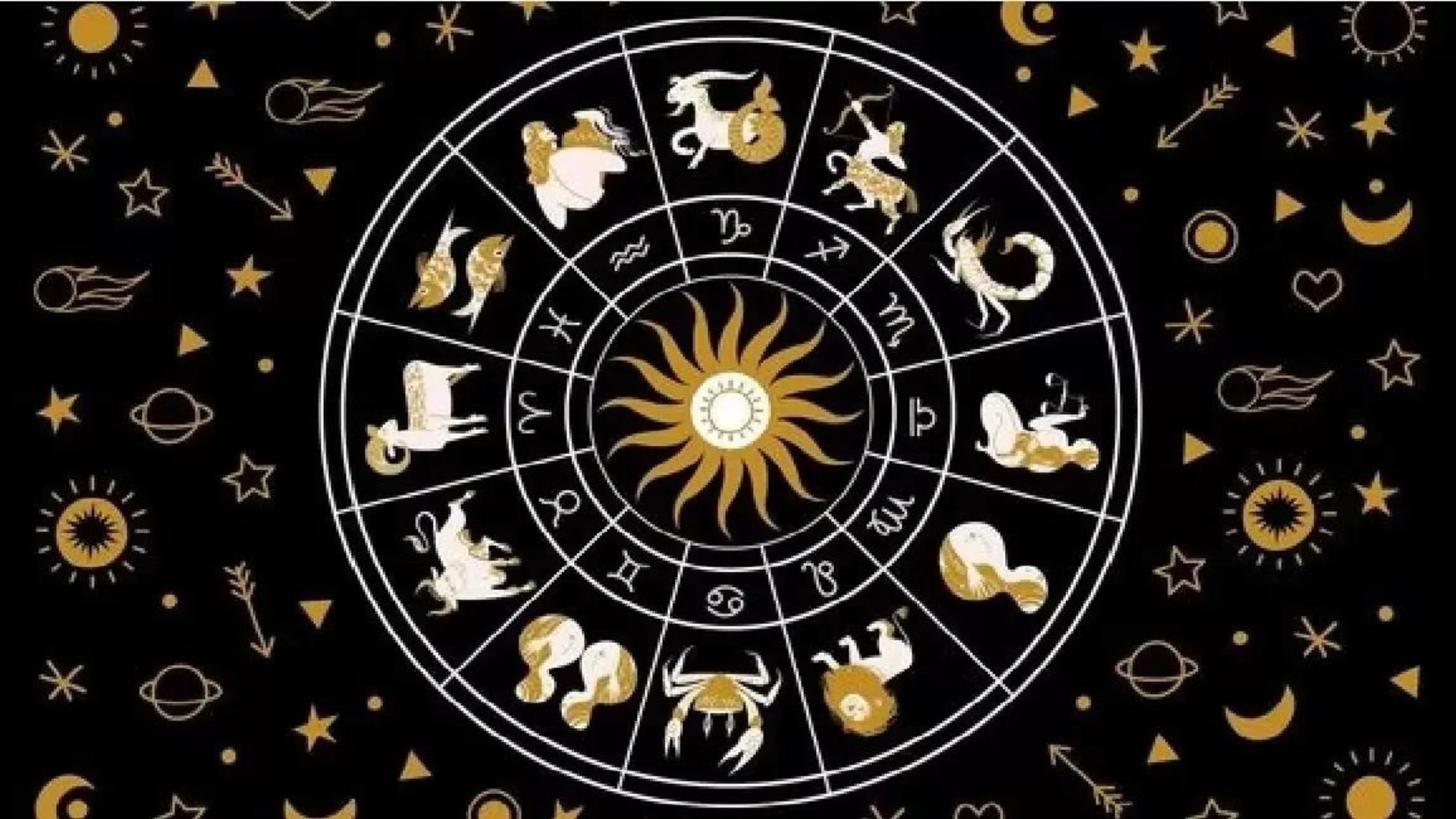 Zodiac Sings And Animals In Circle With Black Background