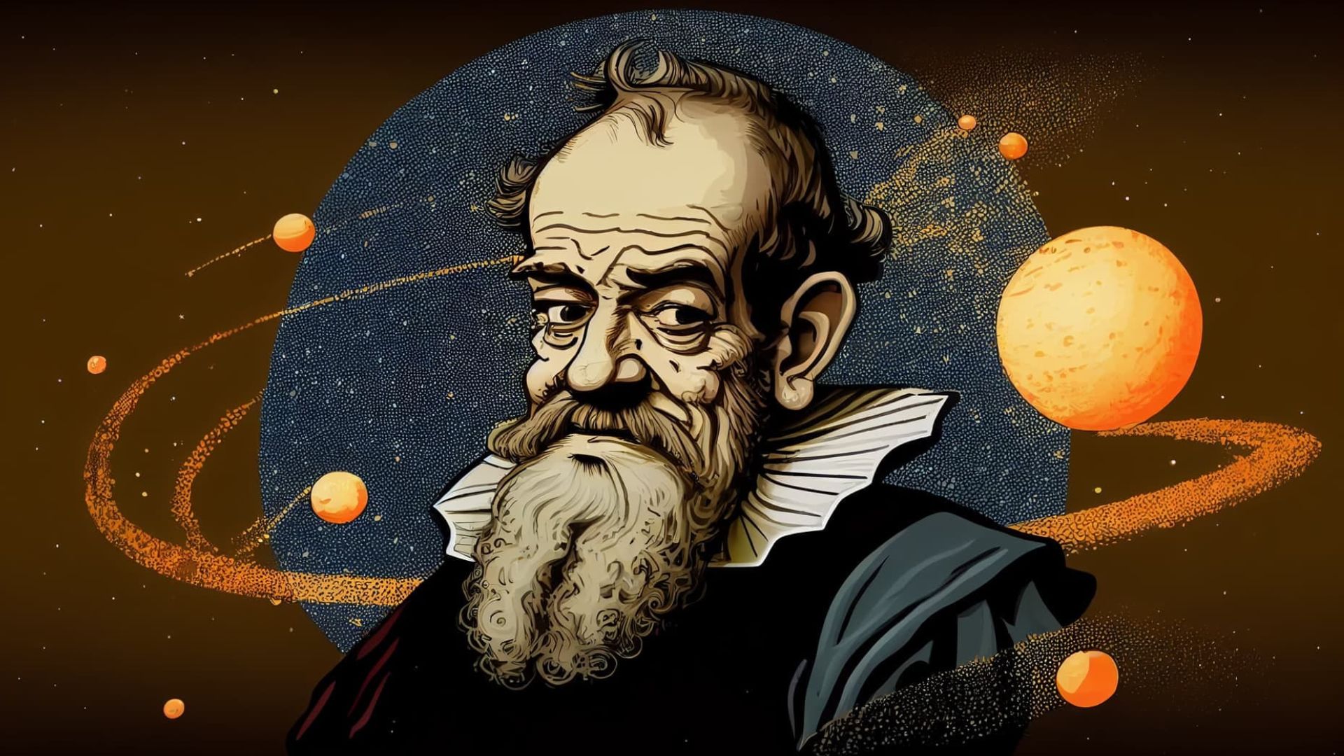 Illustration Of Galileo Galilei And Space