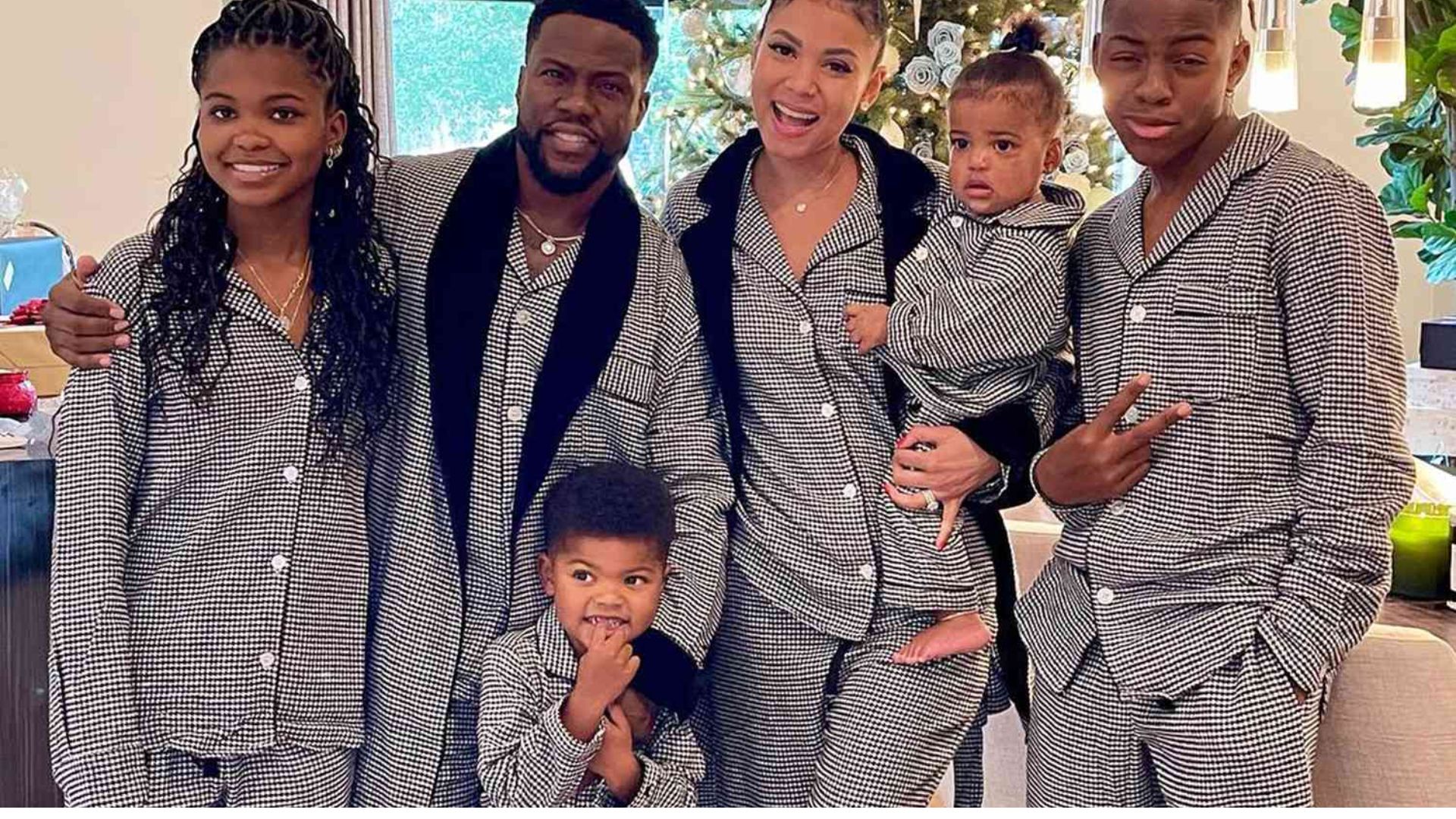 Kevin Hart With His Wife and Kids In Uniform Pajamas