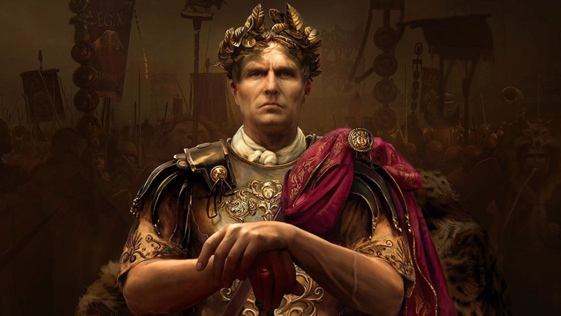 Julius Caesar Wearing An Armor and A Crown