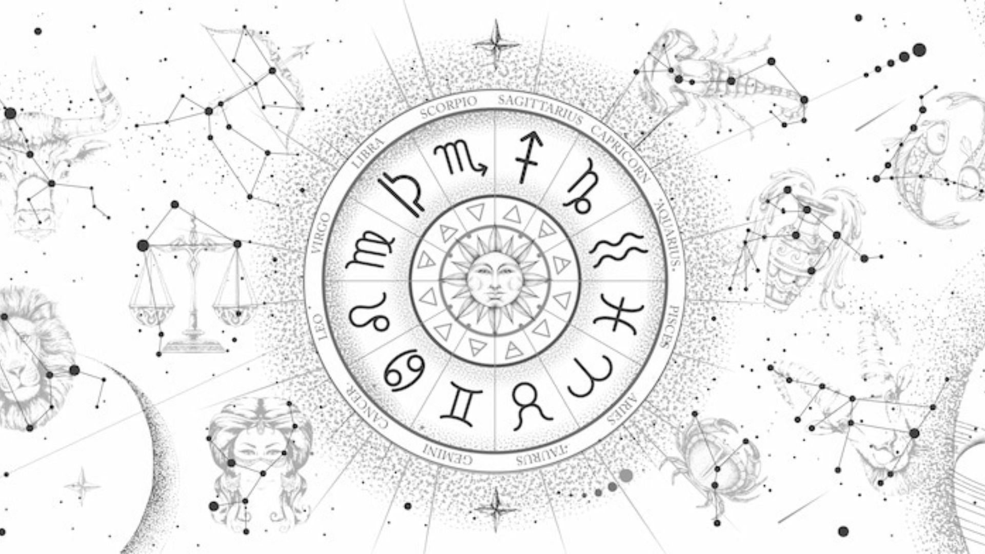 Zodiac Signs In Circle And Sun In Center
