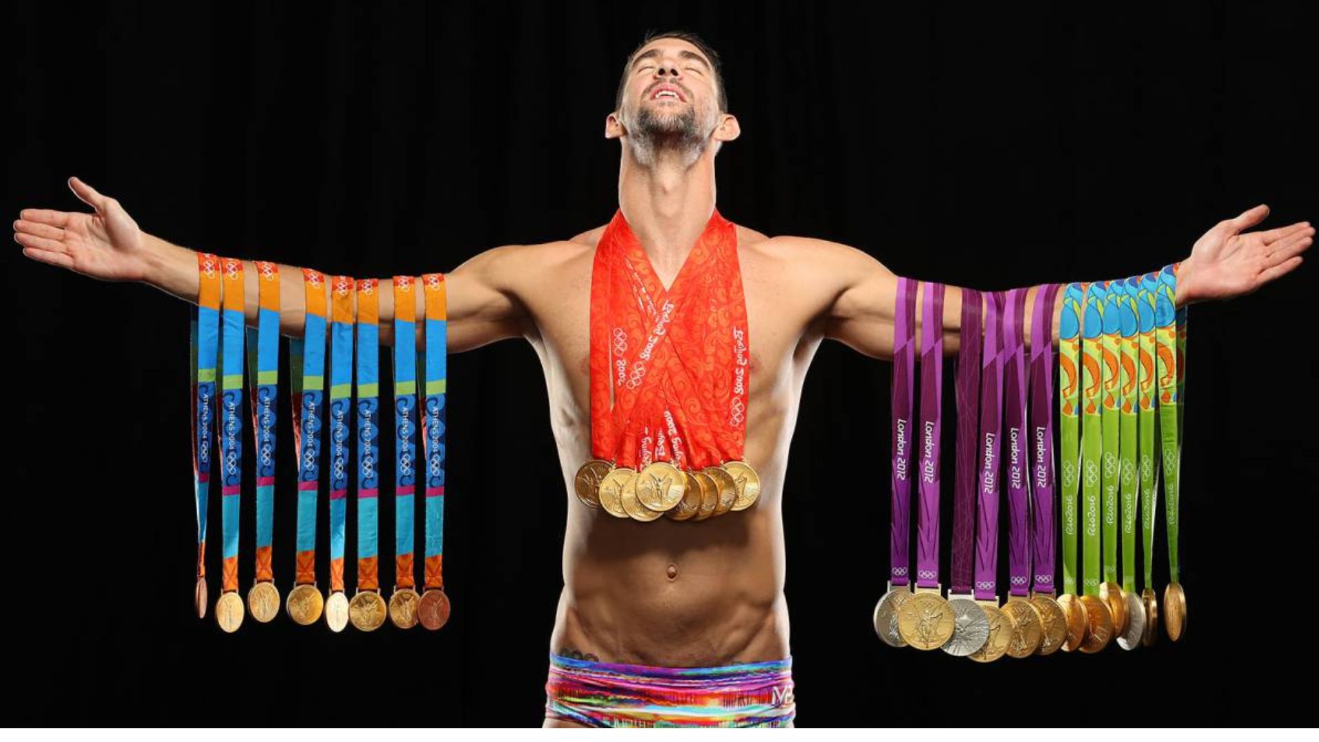 Michael Phelps With All His Medals