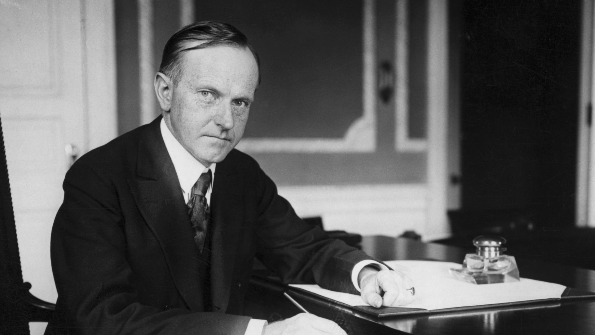 Black And White Shot Of Calvin Coolidge