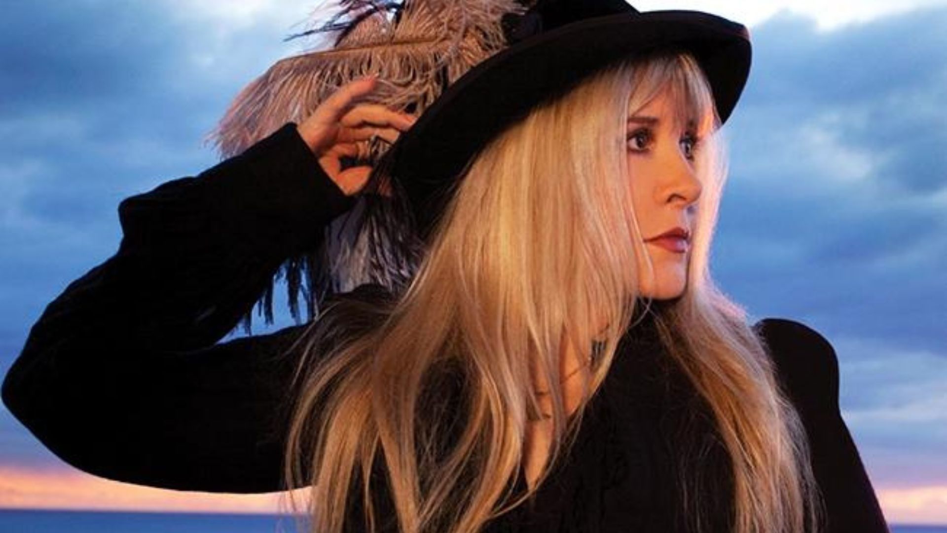 Stevie Nicks Wearing Black Hat And Dress
