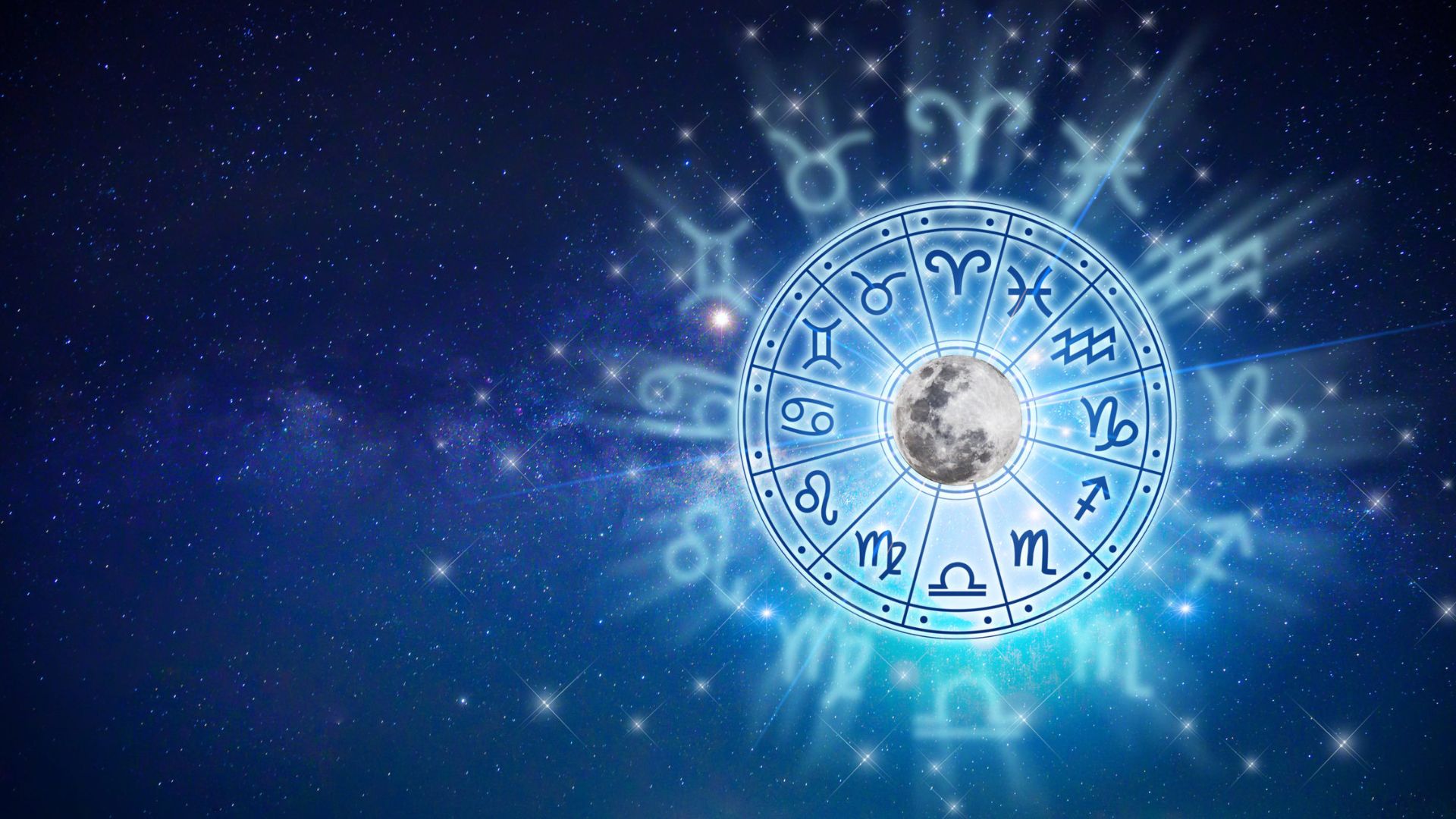 Zodiac Sign Around The Moon In Blue Sky