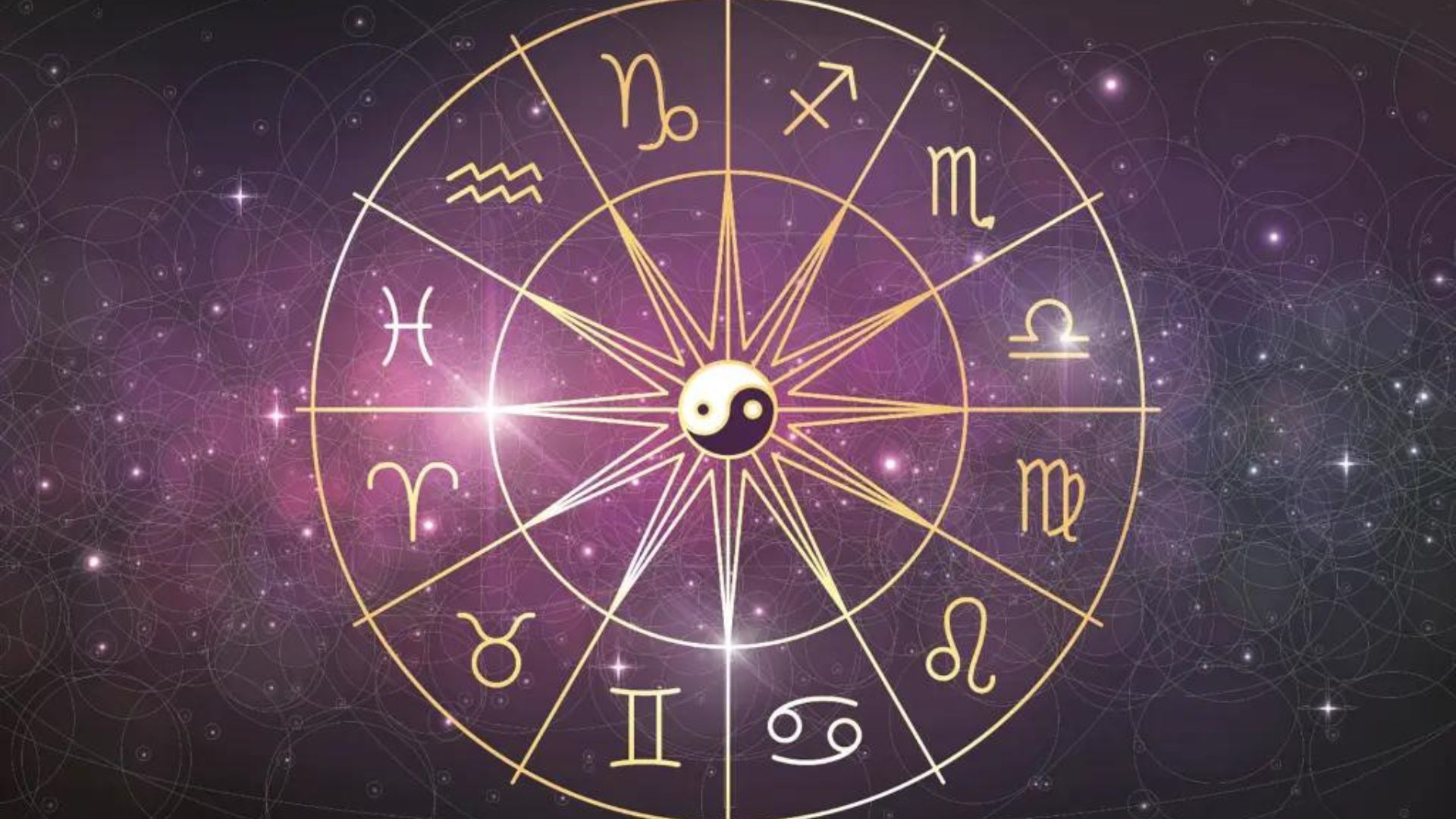Zodiac Signs In Circle With Purple Theme Background