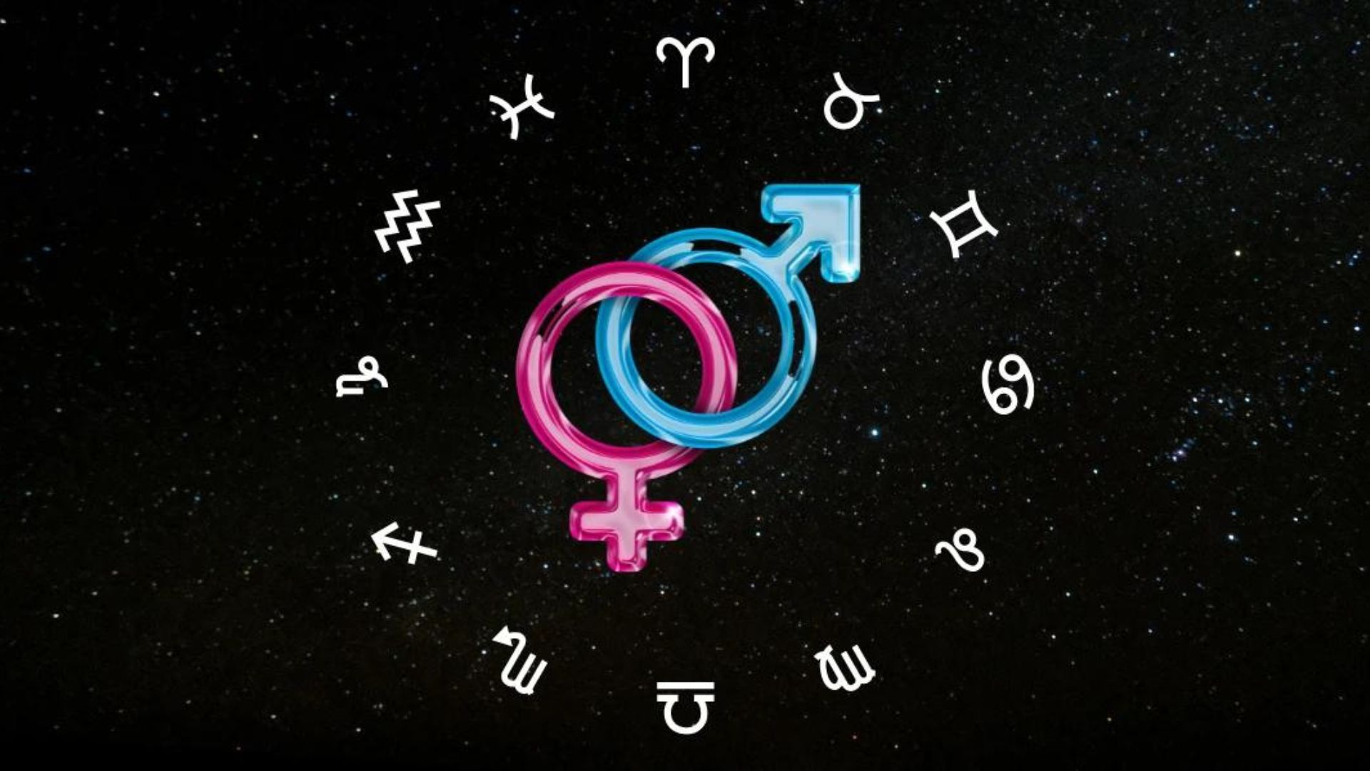 Zodiac Signs Circle Surrounding Male and Female Symbol