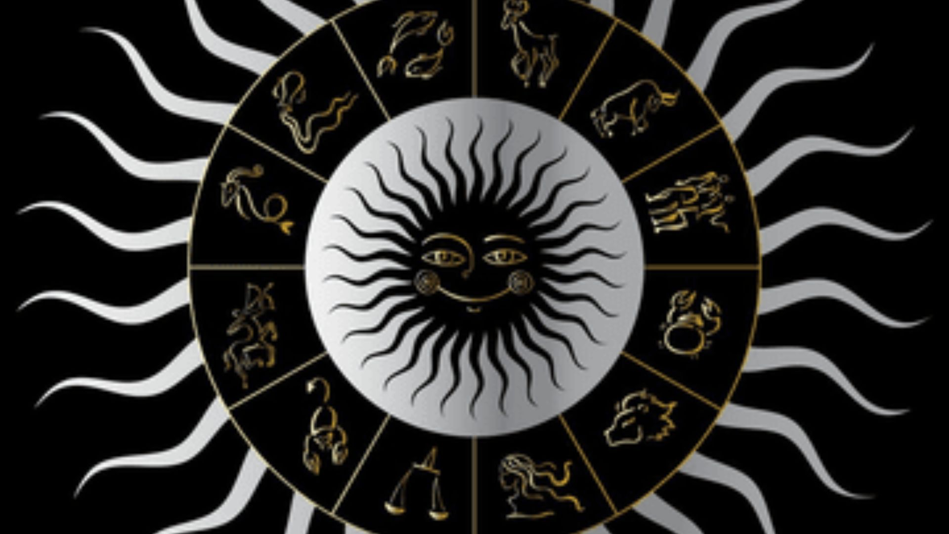 Zodiac Sign With Black Sun And Black Background