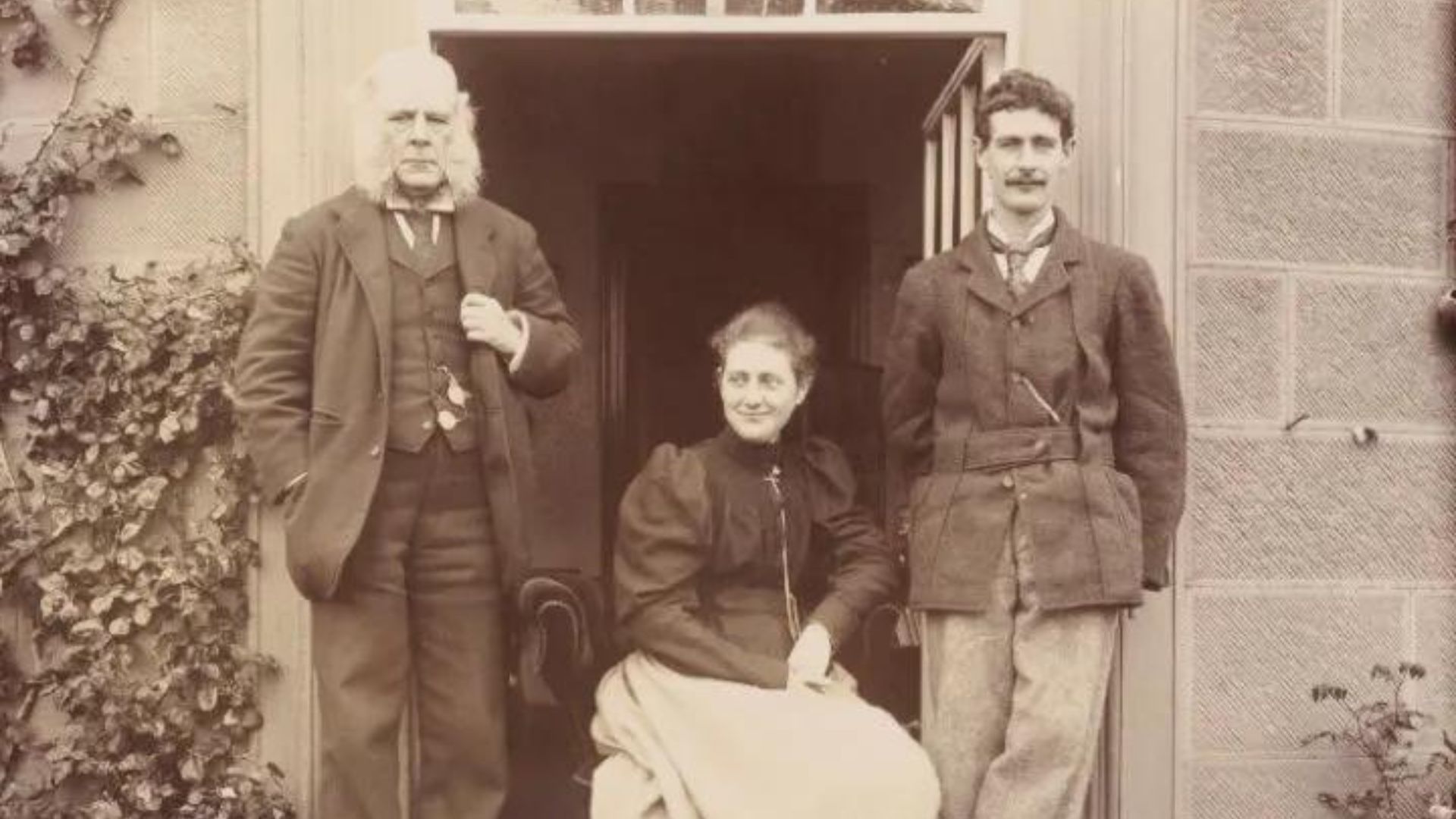 Beatrix Potter with her father Rupert (left) and brother Walter Bertram Potter (right) in 1894.