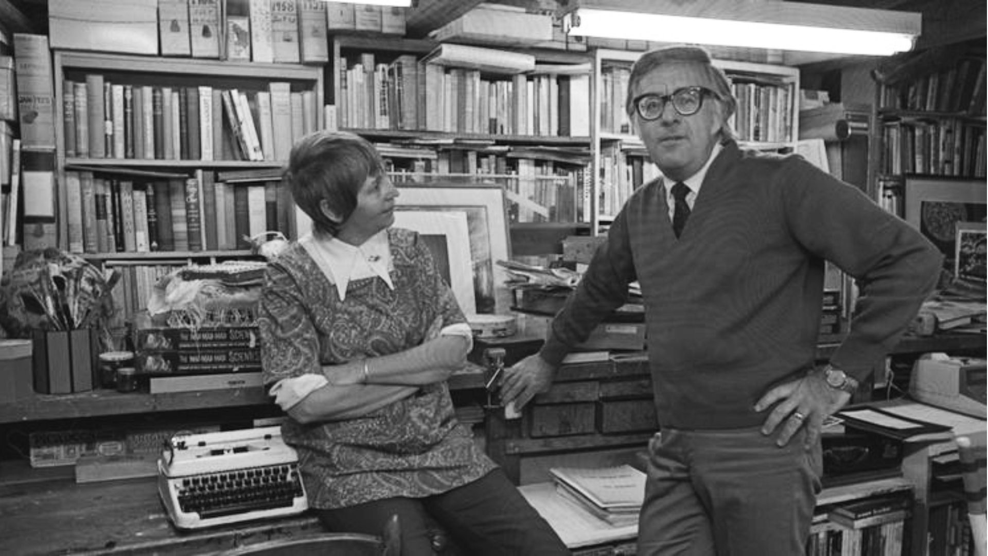 Ray Bradbury With Wife Marguerite 'Maggie' McClure In A Library