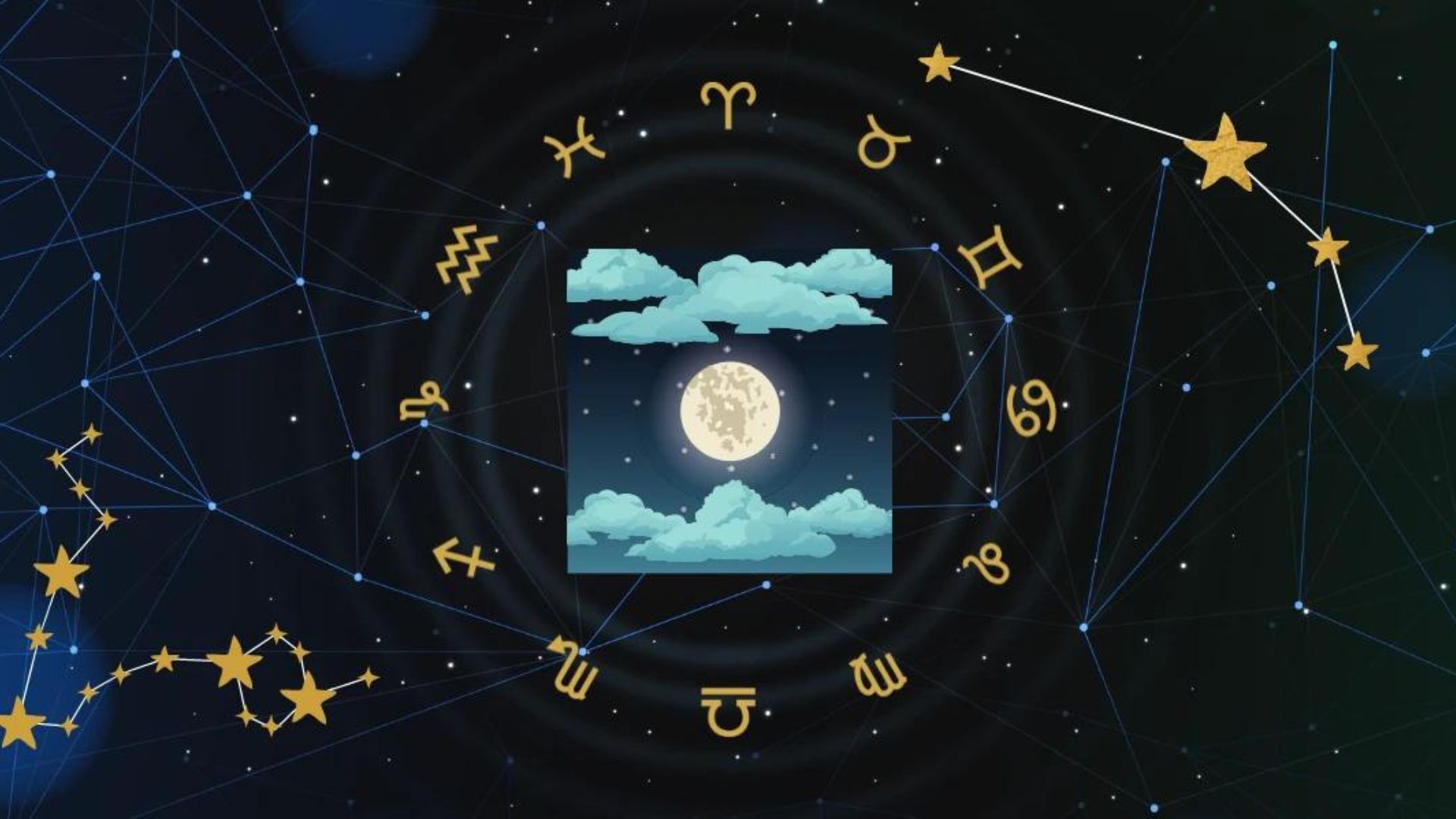 Zodiac Signs Around Moon And Clouds
