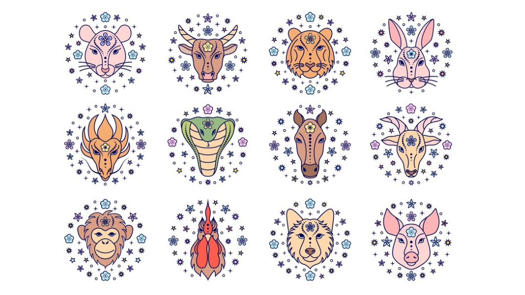 Chinese zodiac signs on white background
