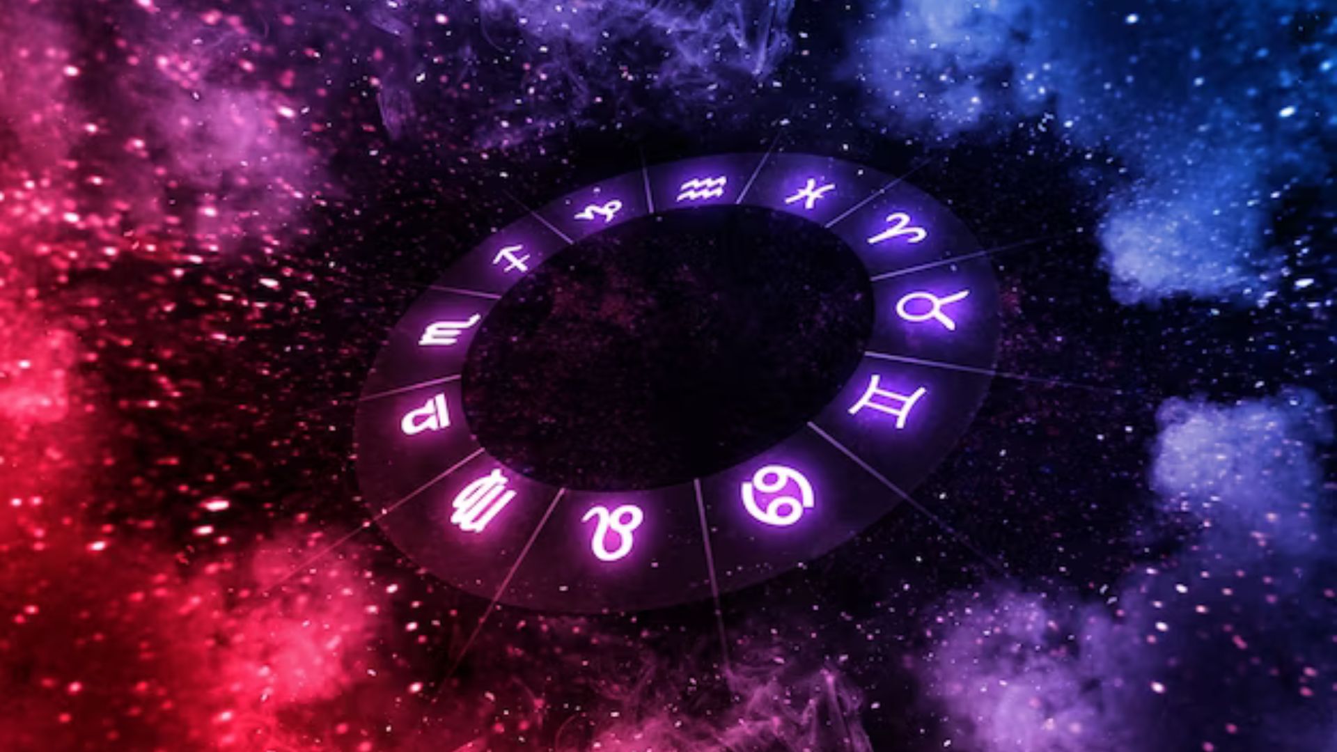 Zodiac Signs In Circle With Stars In The Background