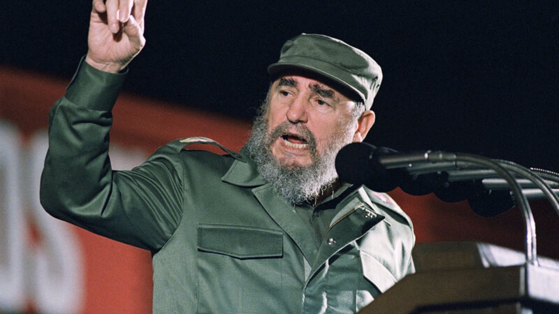 Fidel Castro In Military Suit Giving A Speech