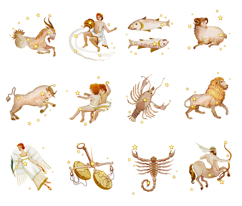 Set of twelve signs of the zodiac.