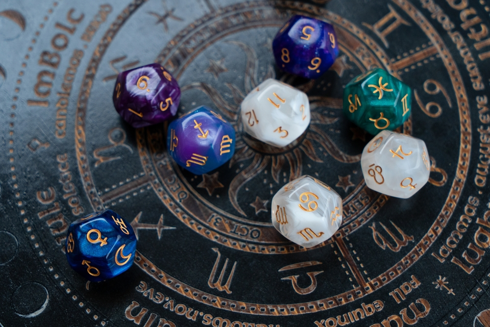 Horoscope zodiac circle with divination dice