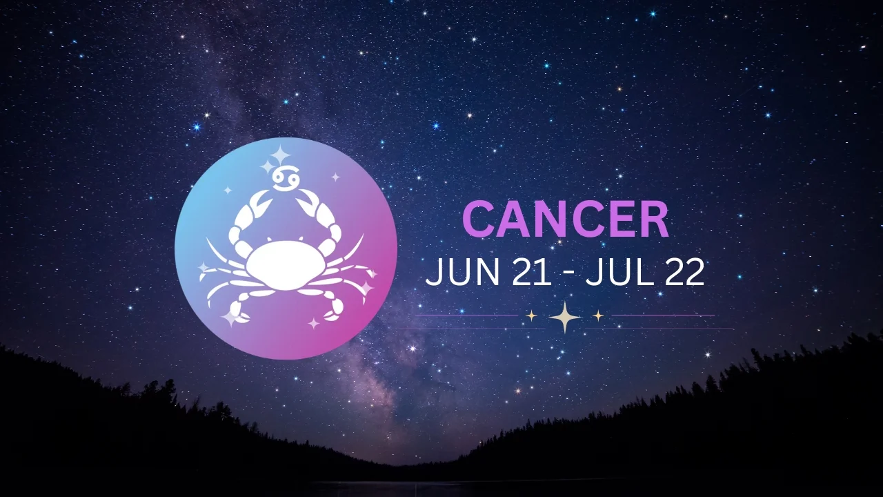 A Cancer Sign In Pink Circle With Sky In Background