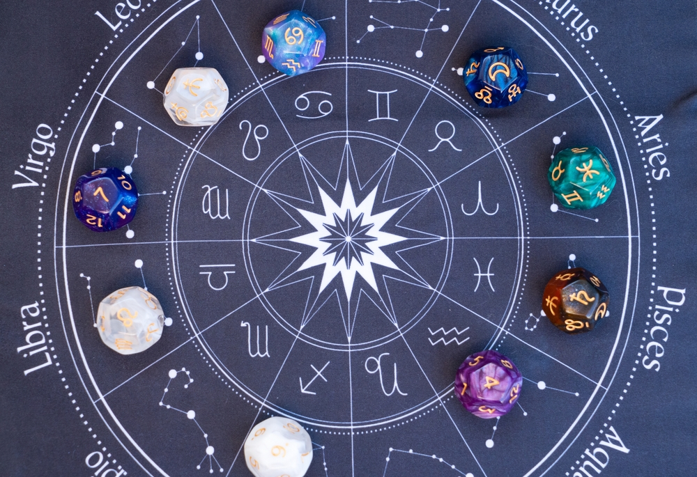 Horoscope zodiac circle with divination dice.
