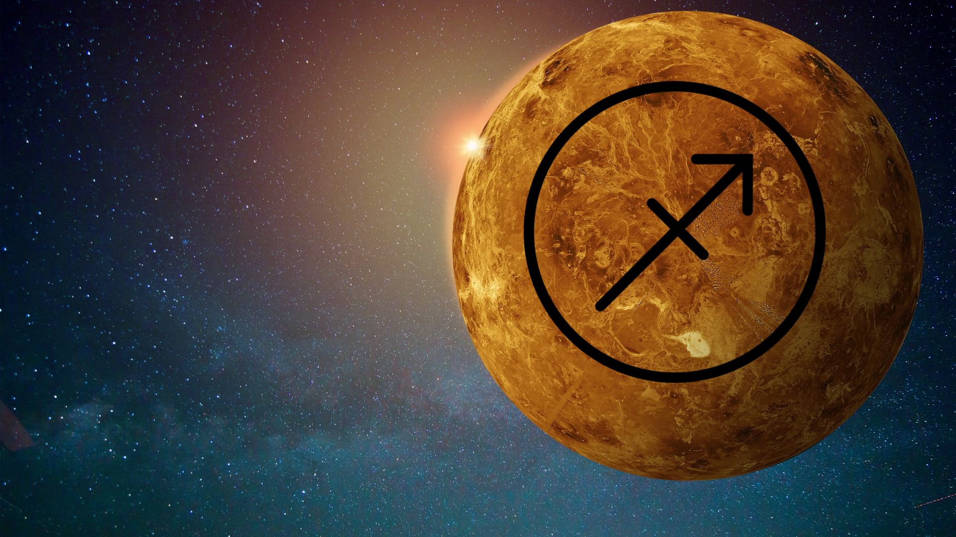Sagittarius Symbol In Circle On Venus Planet