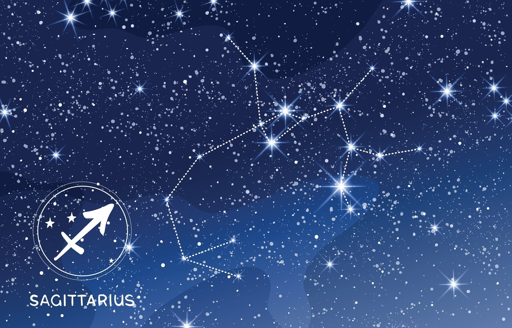 Sagittarius constellation in the blue night sky.