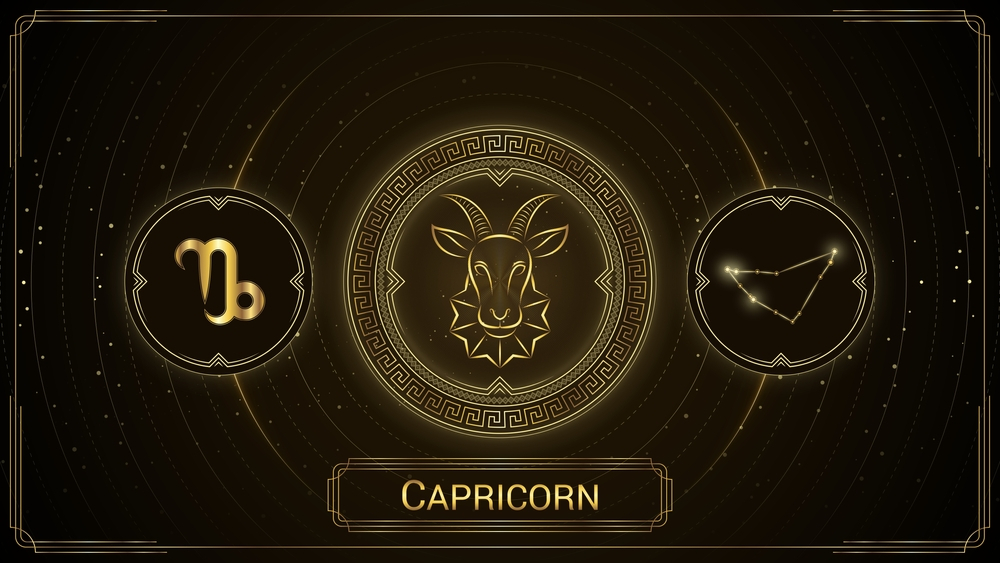 Sea-Goat Capricorn Zodiac Sign, Symbol, and Stellar Star Constellation.