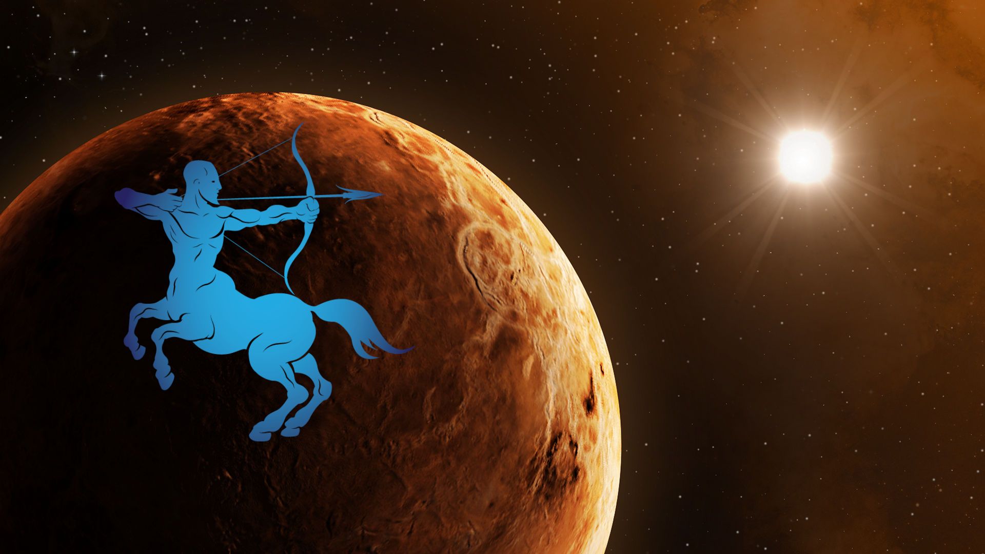 Sagittarius Symbol On Venus Planet with the Sun in theBack