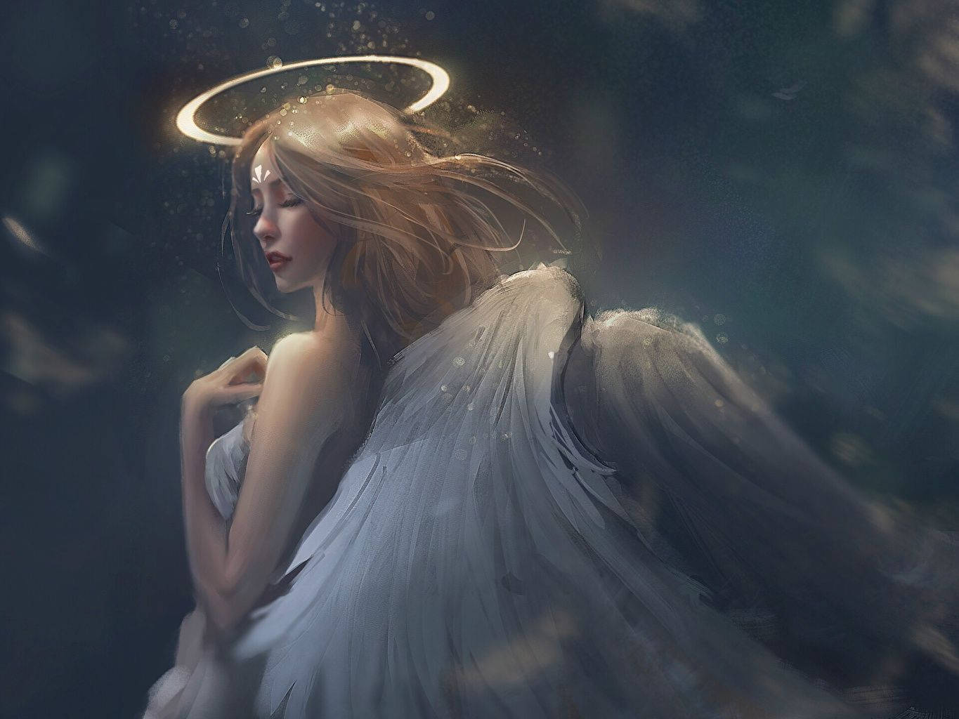 A Beautiful Angel With Wing In White Dress